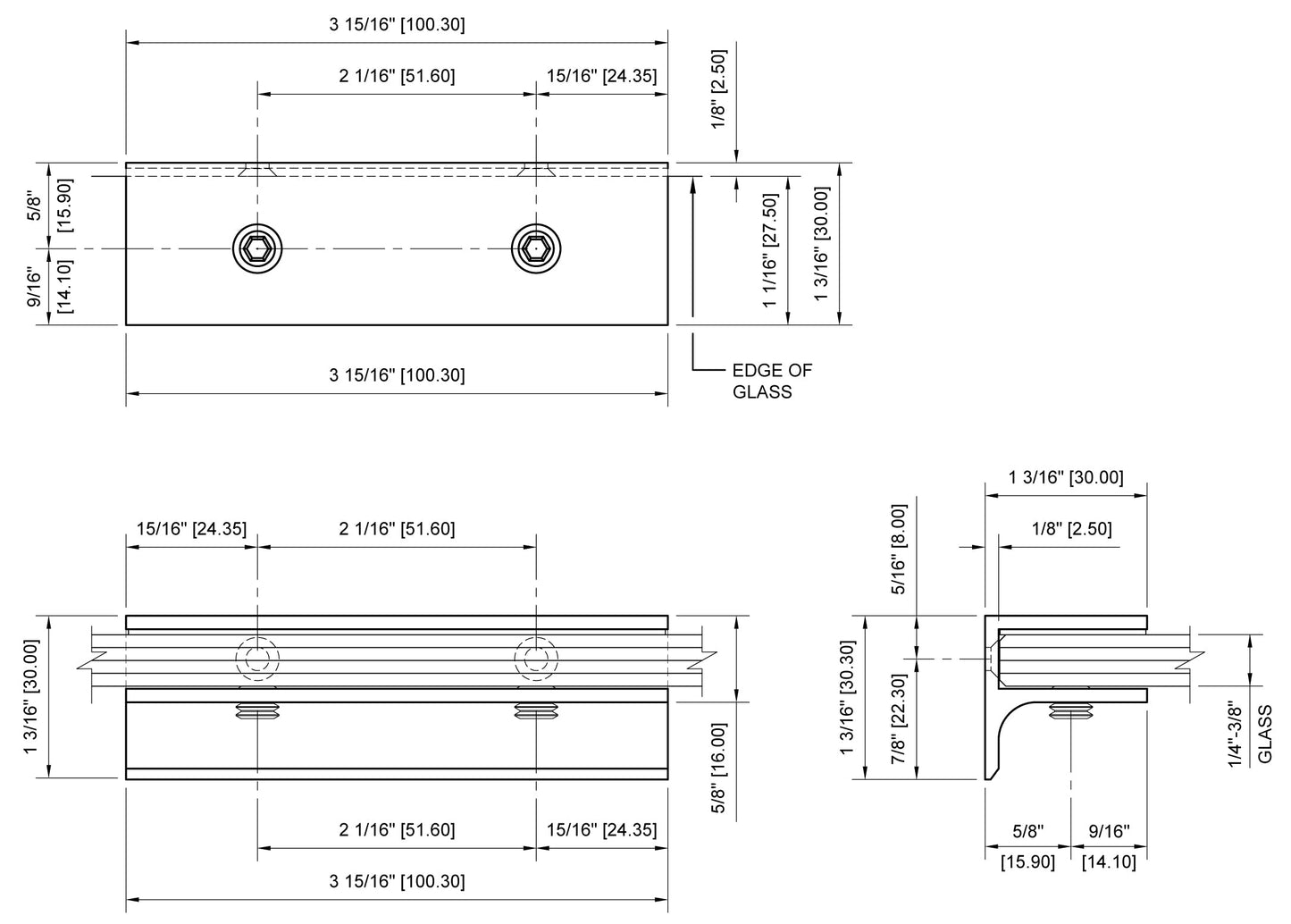 Rectangular Interior Shower Shelf Clamp with Support Leg